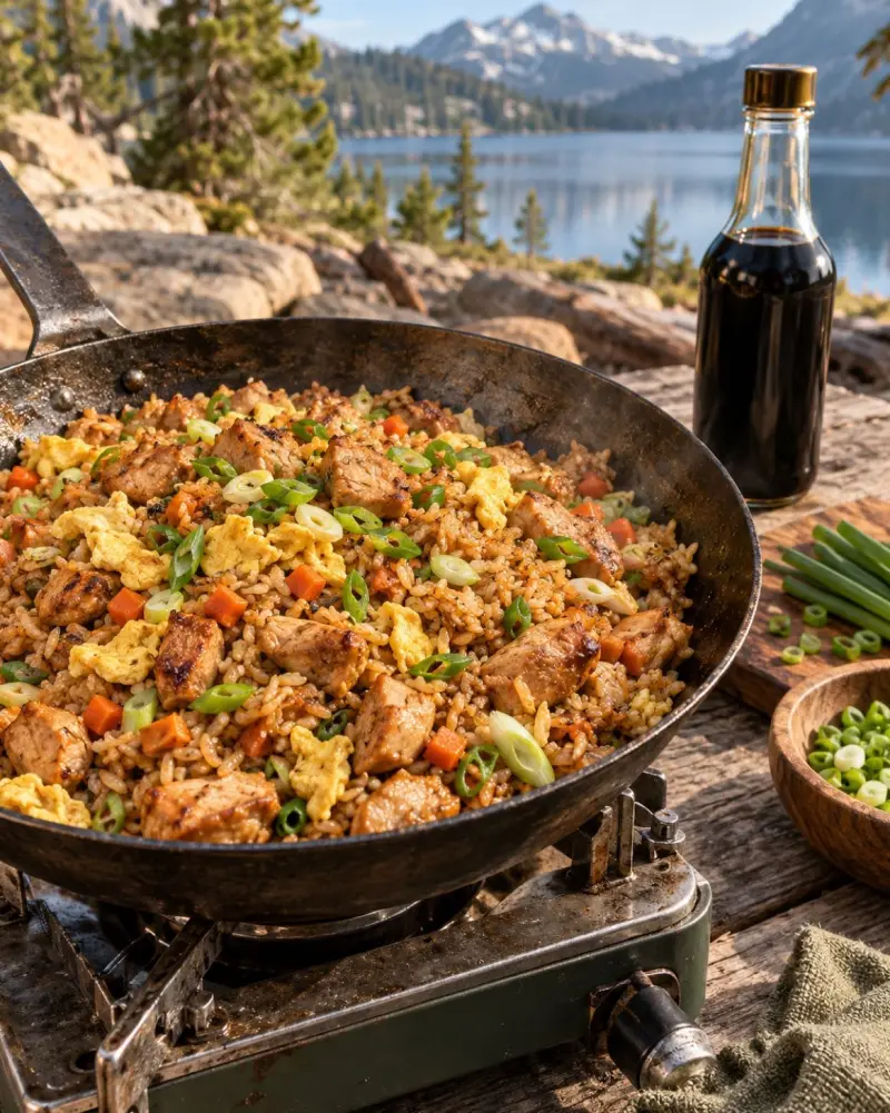 Arroz chaufa en sartén