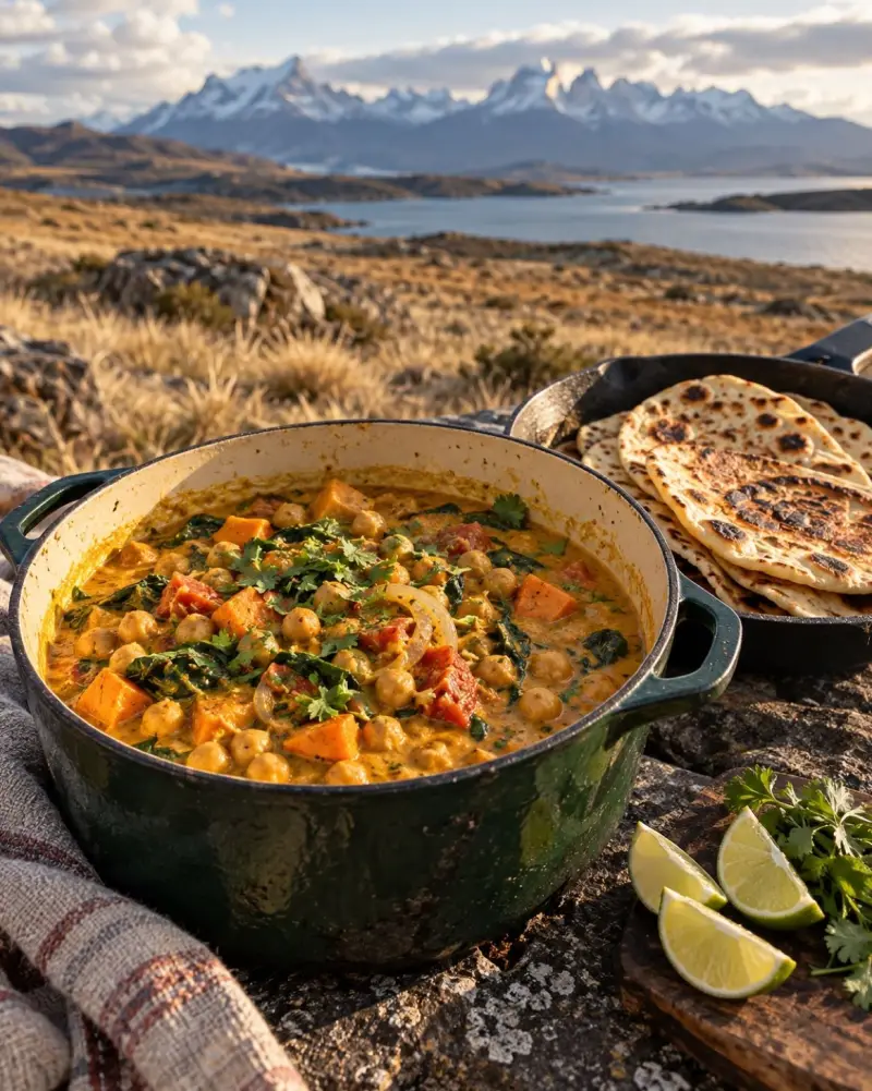 Curry de garbanzos con leche de coco en olla
