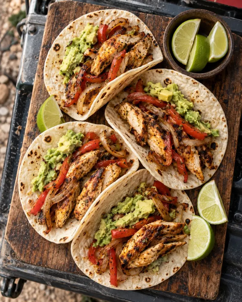 Tacos de pollo marinado servidos en tabla
