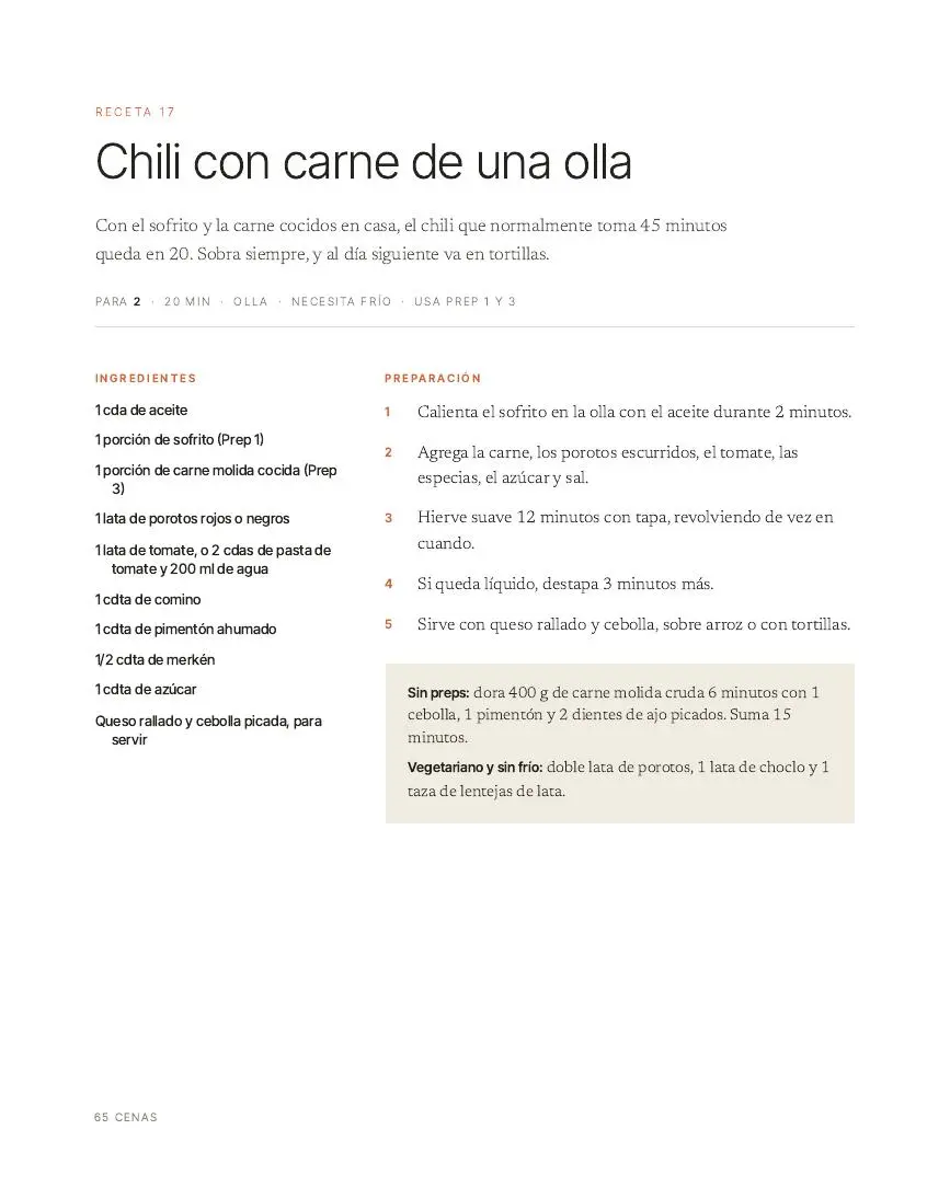 Página de la receta Chili con carne de una olla
