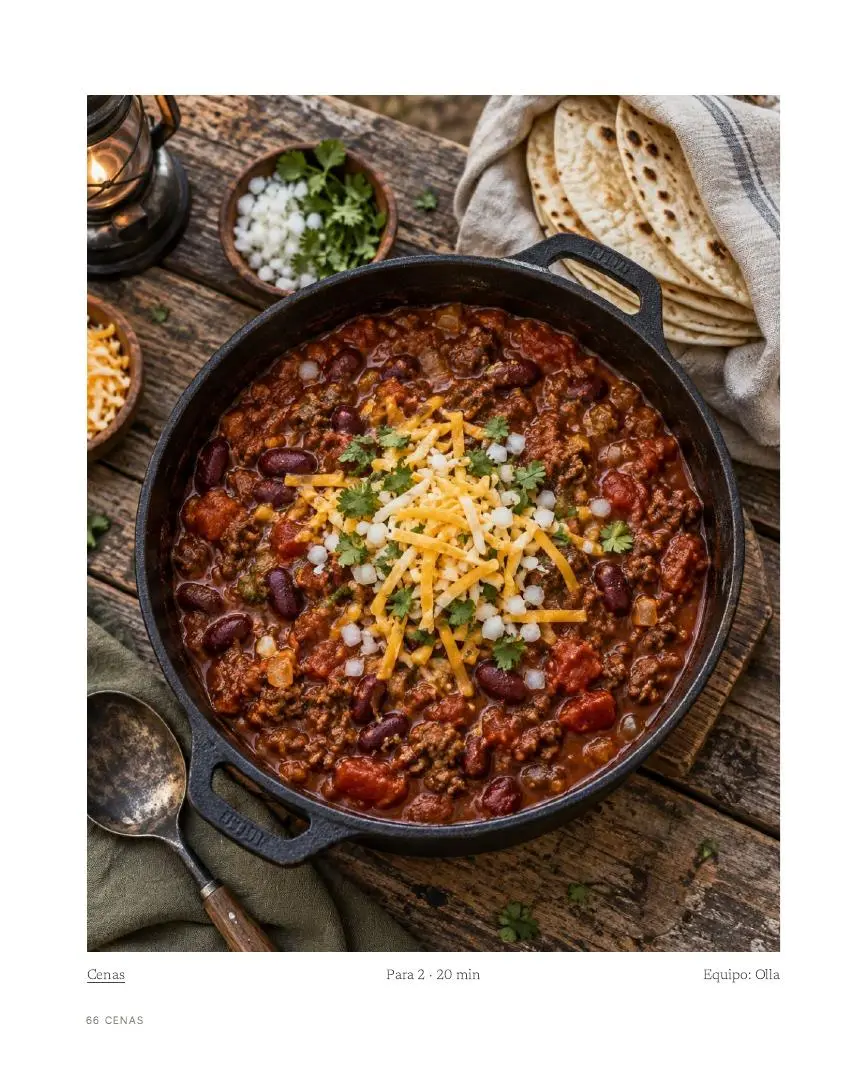 Foto a página completa del chili con carne